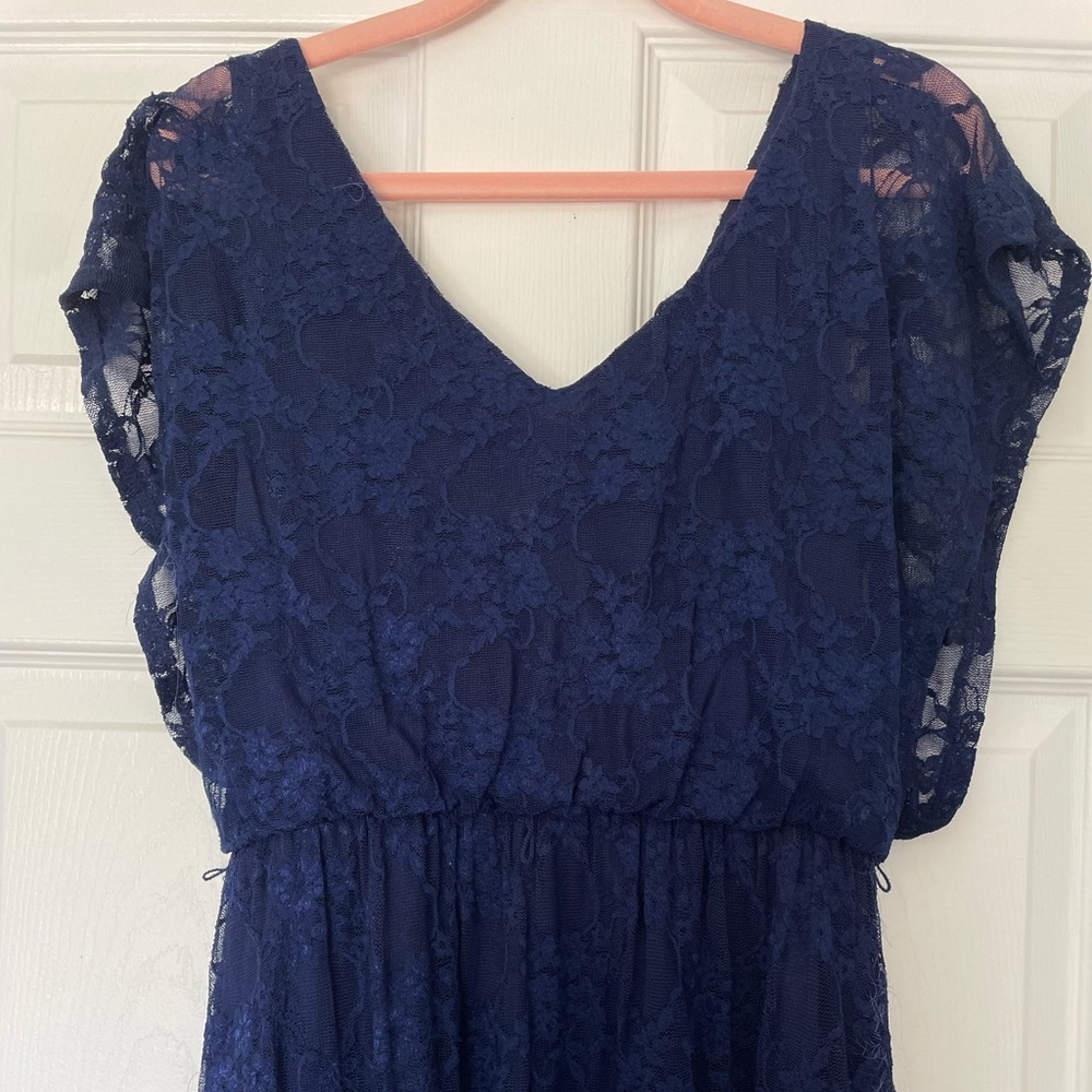 Navy blue high-low lace dress